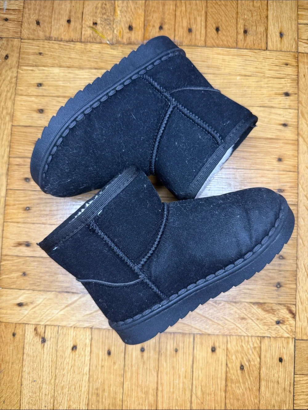 Black Faux-Suede Shearling-Lined Short Boots